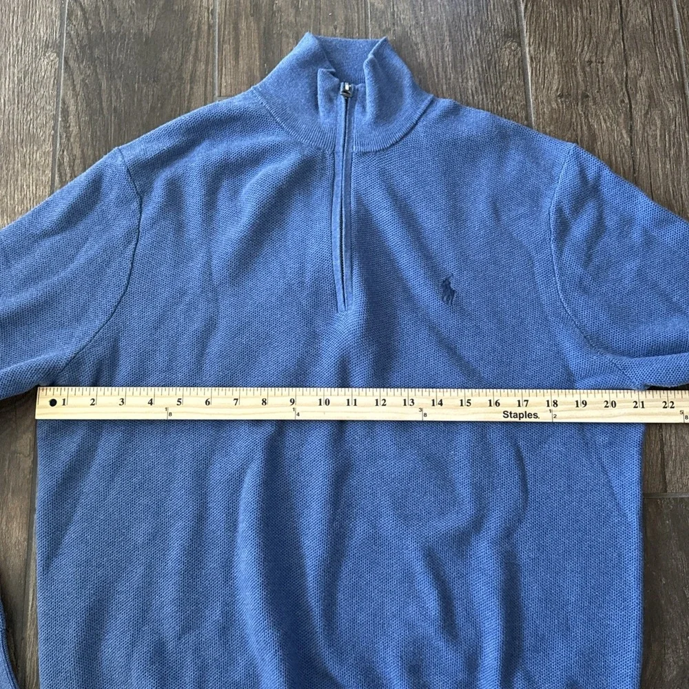 Polo Ralph Lauren Quarter Zip Men Large Blue Cotton Pony Logo Pullover
